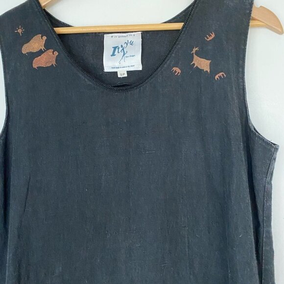 Itzyu Linen Maxi Dress Black with Print - Picture 4 of 6